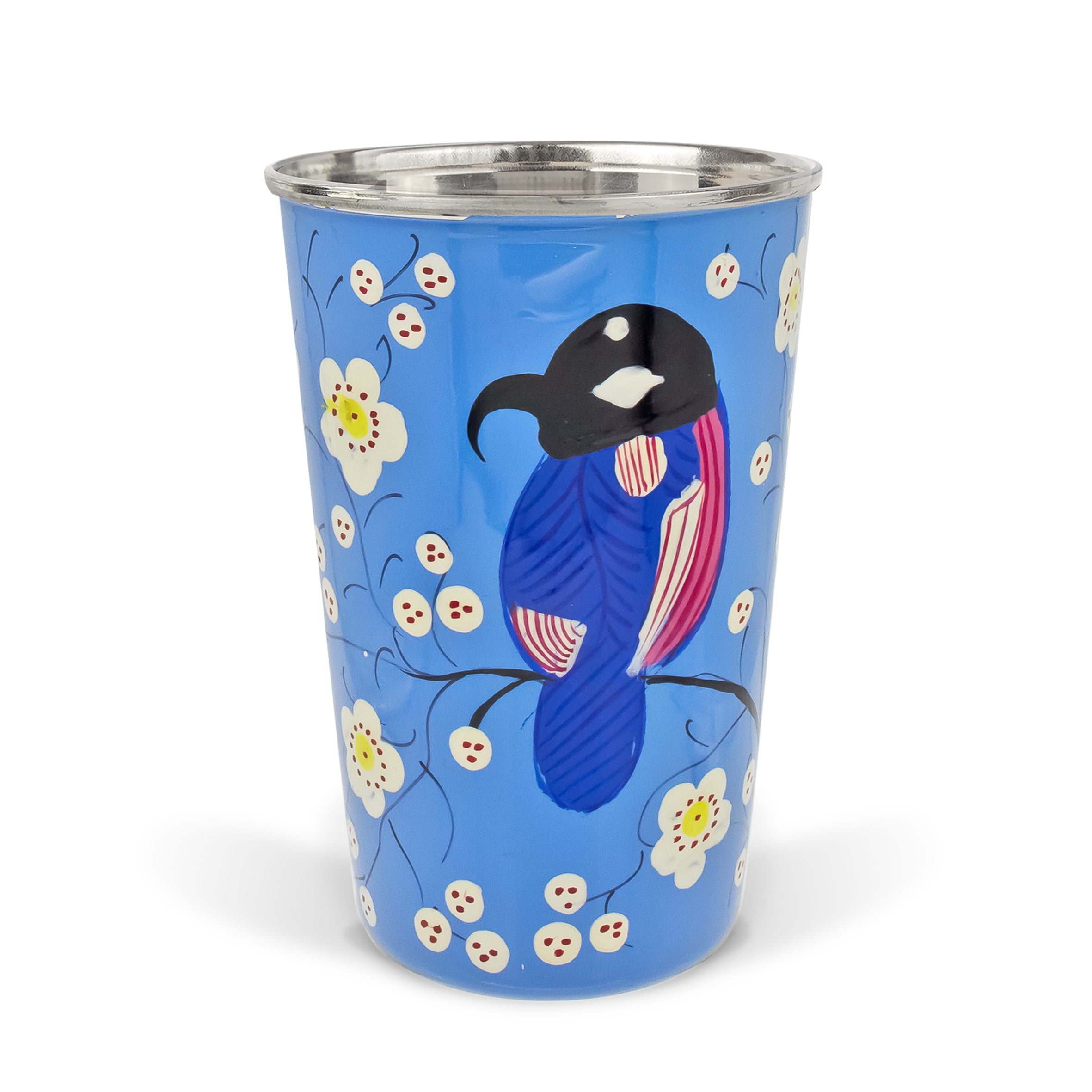 Kuşlu Mavi Emaye Bardak