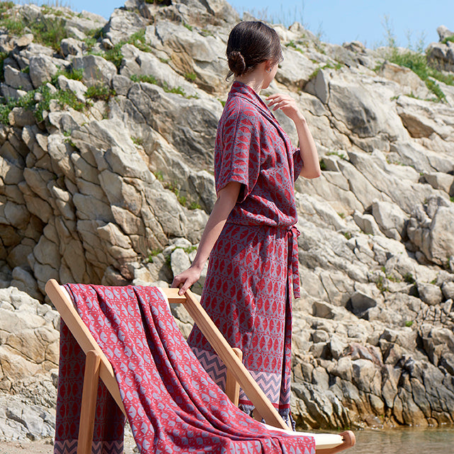 Kırmızı & Antrasit 'Adinkra' Kimono