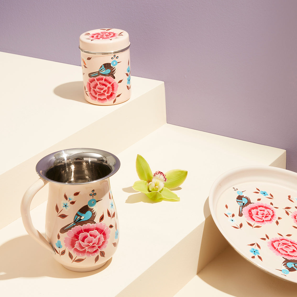 Kuşlu Bej Emaye Çay Kutusu