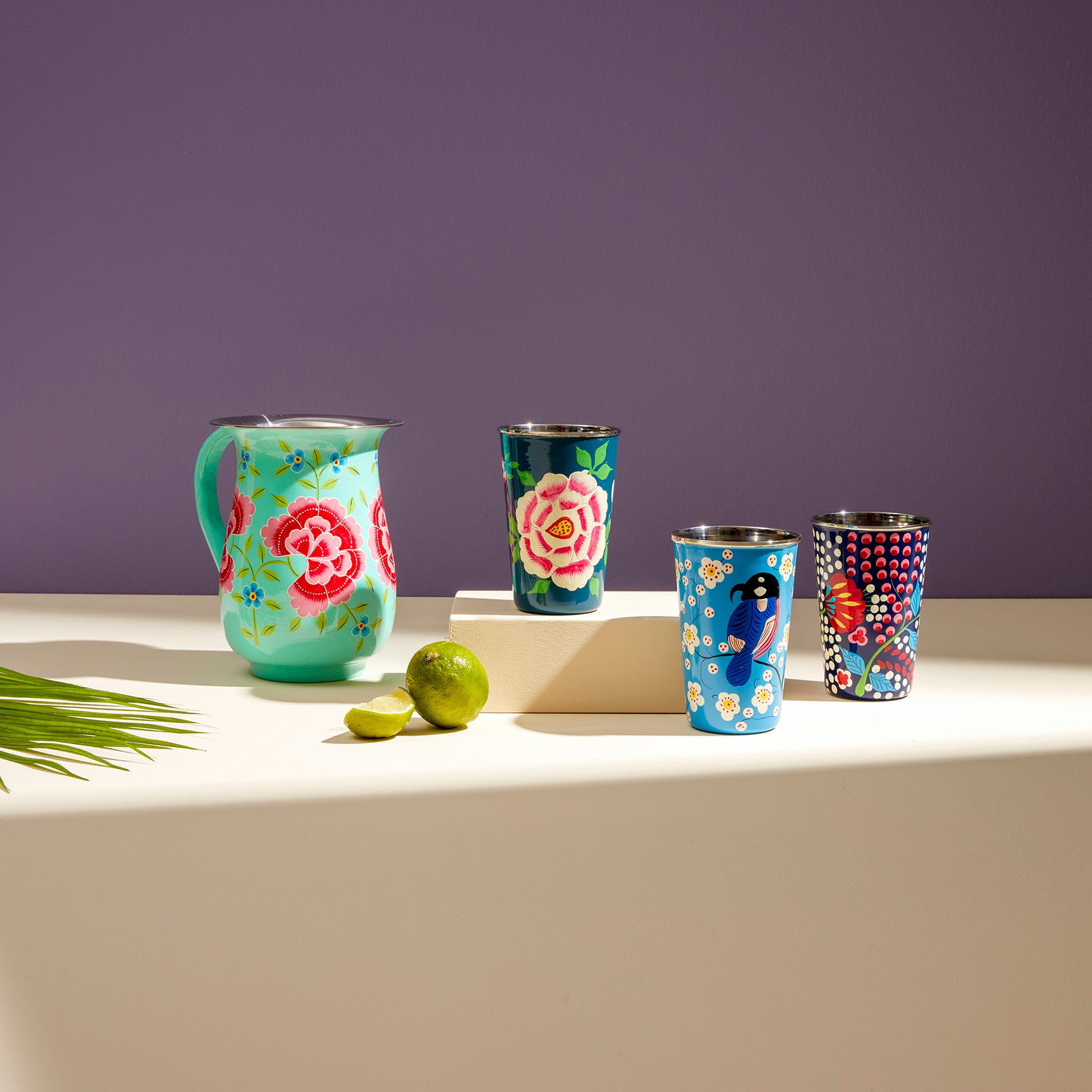 Çiçekli Mint Emaye Sürahi