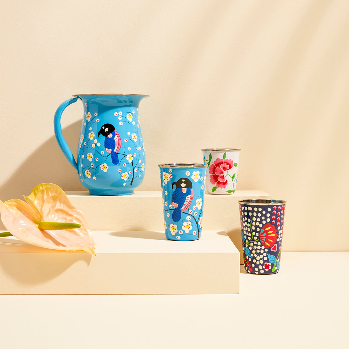 Kuşlu Mavi Emaye Bardak