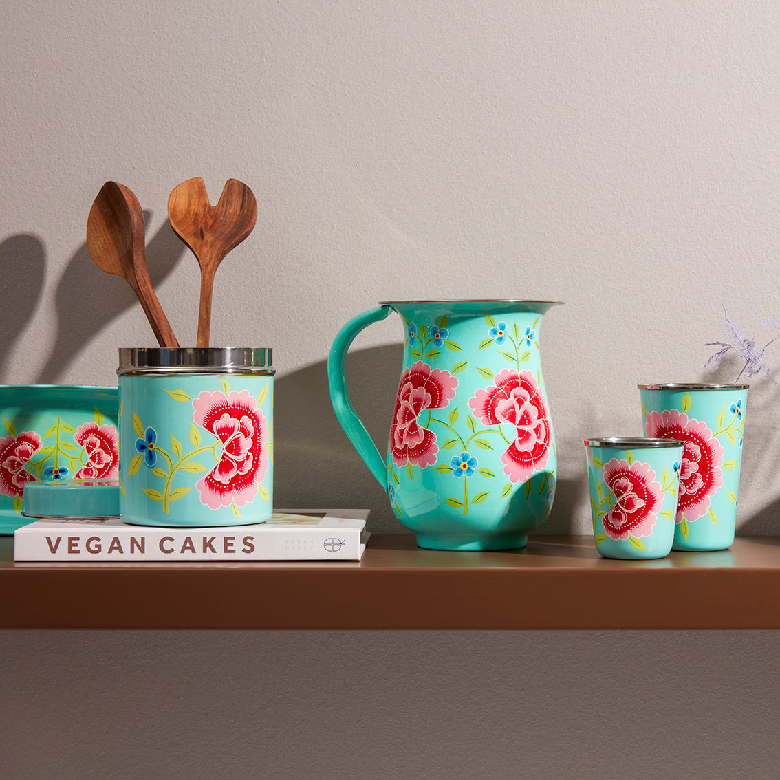 Çiçekli Mint Emaye Çay Kutusu