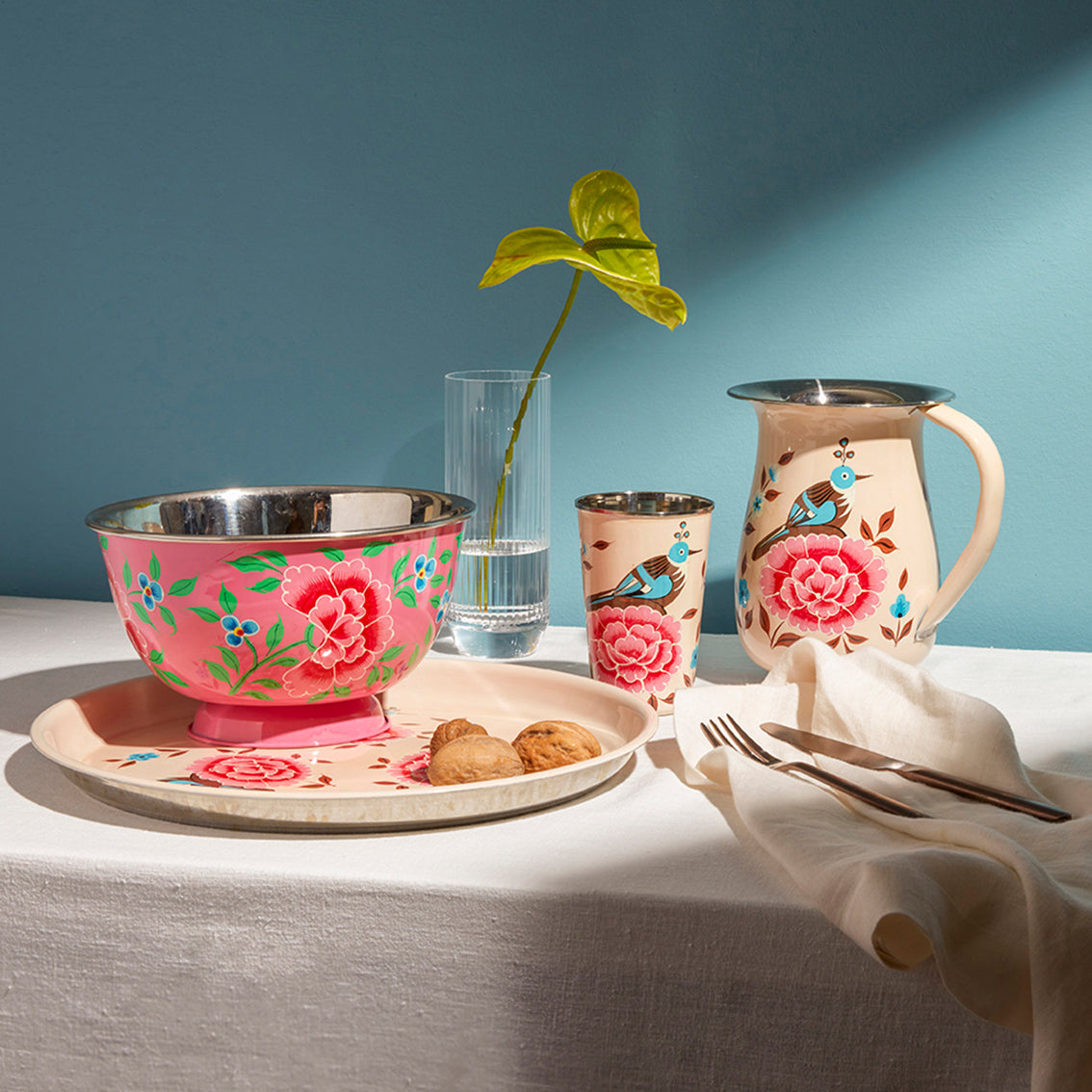 Kuşlu Bej Emaye Sürahi