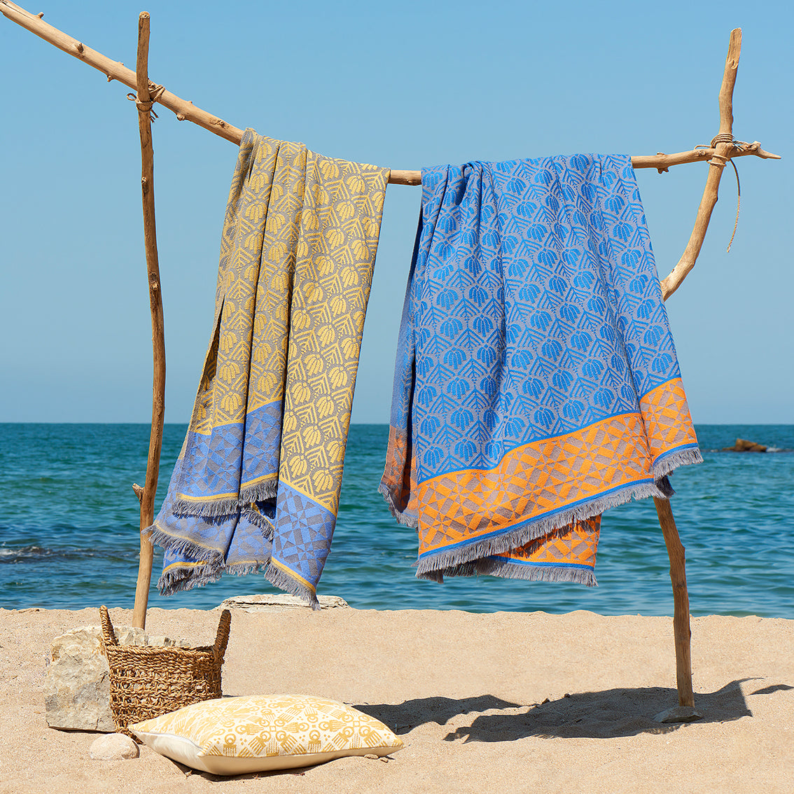 Sarı 'Duafe' Dokuma Yastık 50x30cm