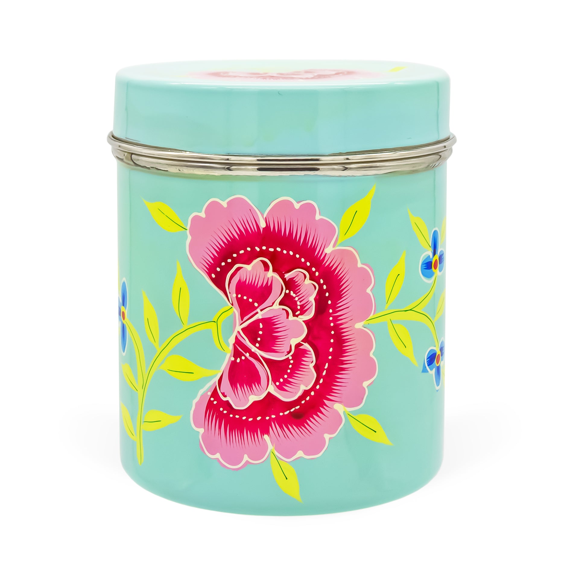 Çiçekli Mint Emaye Çay Kutusu